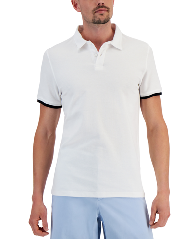 Shop Alfani Men's Regular-fit Tipped Polo Shirt, Created For Macy's In Bright White