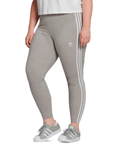 Shop Adidas Originals Plus Size Adicolor Classics 3-stripes Tights In Medium Grey Heather