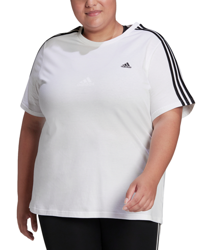 Shop Adidas Originals Plus Size Essentials Slim 3-stripes T-shirt In White/black