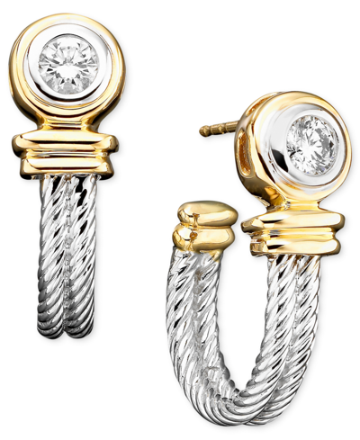 Macy's Diamond Earrings (1/3 Ct. T.w.) In 14k White & Yellow Gold In Two-tone