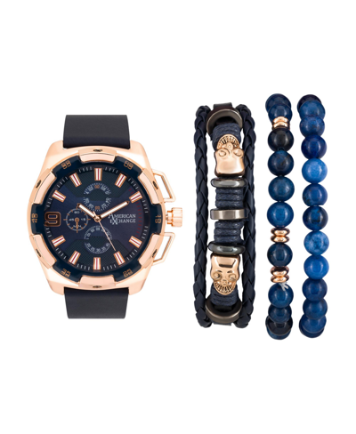 Shop American Exchange Men's Rose Gold/midnight Blue Analog Quartz Watch And Stackable Gift Set In Brown/silver