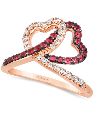 Shop Le Vian Passion Ruby (3/8 Ct. T.w.) & Nude Diamond (1/3 Ct. T.w.) Interlocking Hearts Ring In 14k Rose Gold
