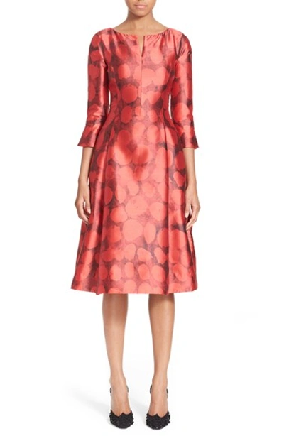 Oscar De La Renta Dot Print Silk & Cotton Dress In Ruby
