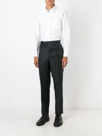 Shop Thom Browne Long Sleeve Shirt With Grosgrain Placket In White Oxford