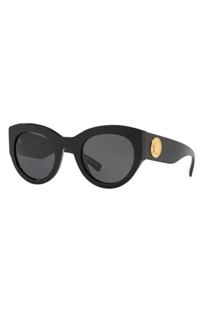 Shop Versace Tribute 51mm Cat Eye Sunglasses In Black Solid