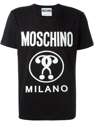 Moschino Double Question Mark Print T-shirt - Black In Black