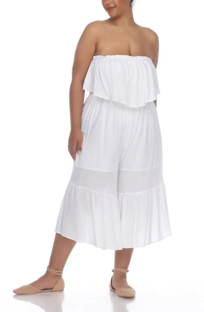 Shop Boho Me Ruffle Popover Strapless Jumpsuit In White