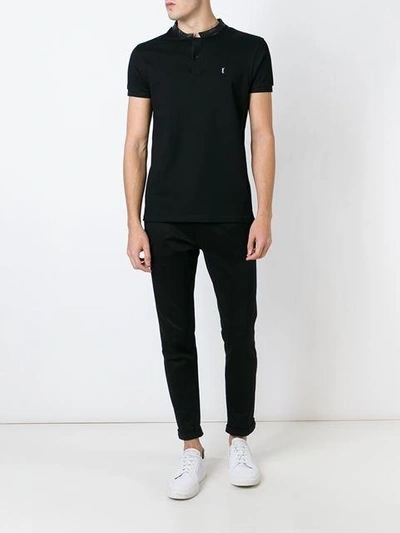 Shop Saint Laurent Leather Collar Polo Shirt