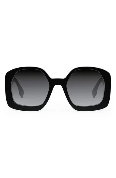 Shop Fendi The  O'lock 54mm Geometric Sunglasses In Shiny Black / Gradient Smoke