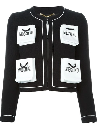 Moschino 3d Shopping Bag Pocket Jacket In Black/ White