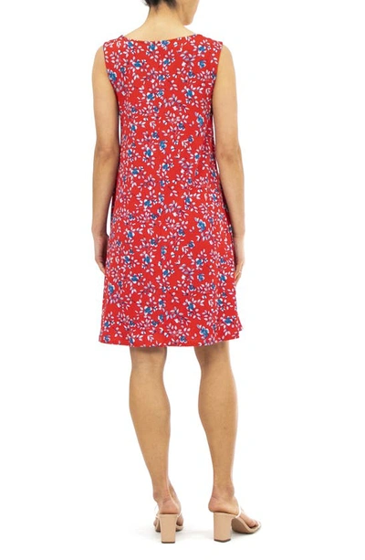 Nina Leonard Scoop Neck Sleeveless Dress In Red Multi
