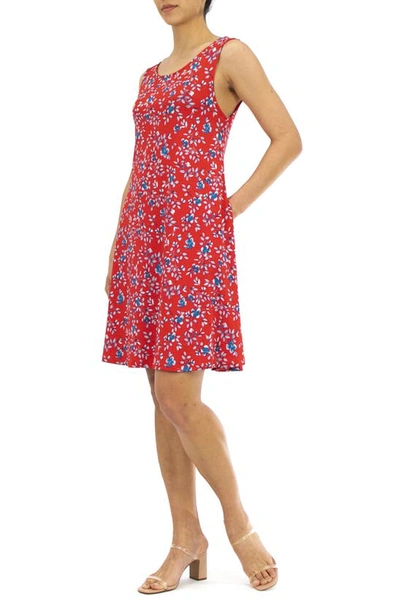 Nina Leonard Scoop Neck Sleeveless Dress In Red Multi