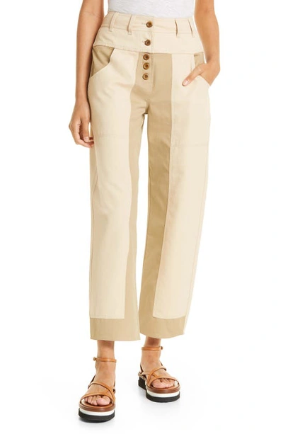 Ulla Johnson August Color-block Twill Straight-leg Pants In Desert Night
