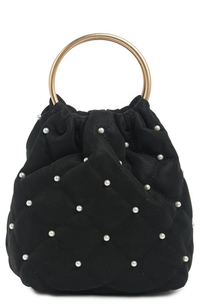 Shop House Of Want Faux Pearl Real One Ring Top Handle Bag In Noir/ Pearls