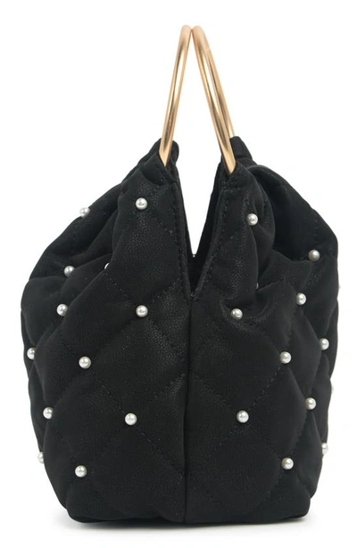 Shop House Of Want Faux Pearl Real One Ring Top Handle Bag In Noir/ Pearls