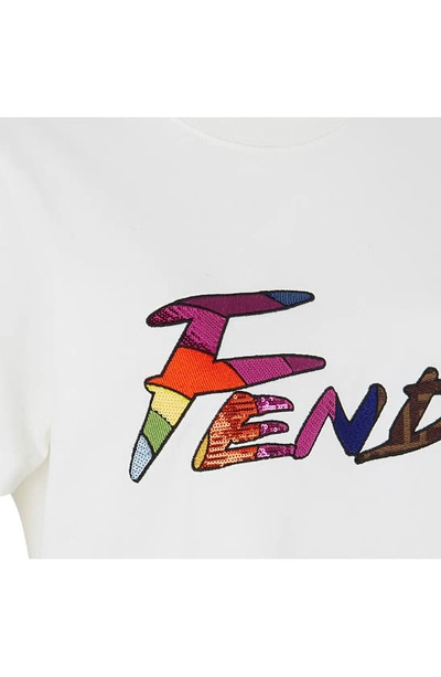 Shop Fendi Brushstroke Font Sequin Logo T-shirt In White
