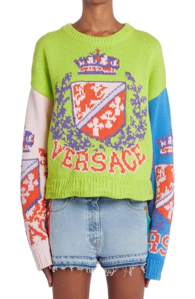 Shop Versace Royal Rebellion Intarsia Knit Sweater In Multicolor