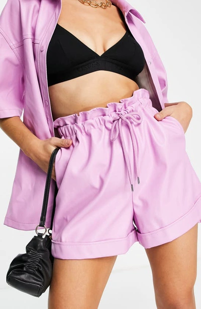 Topshop Paperbag Waist Faux Leather Jogger Shorts In Bright Pink | ModeSens