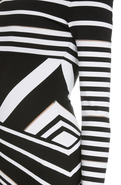 Shop Balmain Stripe Off The Shoulder Long Sleeve Minidress In Eab Noir Blanc Eab
