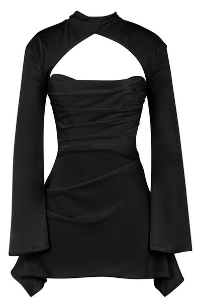 Shop House Of Cb Toira Long Sleeve Satin Corset Minidress In Black