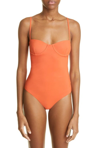 Shop Totême Underwire Recycled Nylon One-piece Swimsuit In Burnt Orange
