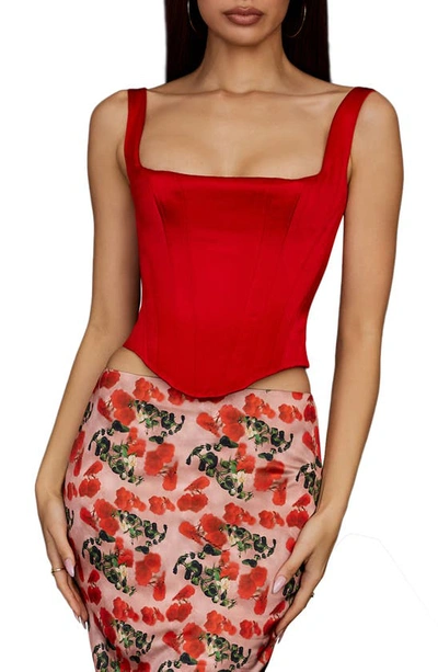 House Of Cb Rafa Satin Longline Corset Top In Scarlet