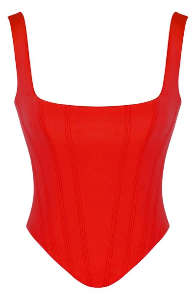 House Of Cb Rafa Satin Longline Corset Top In Scarlet