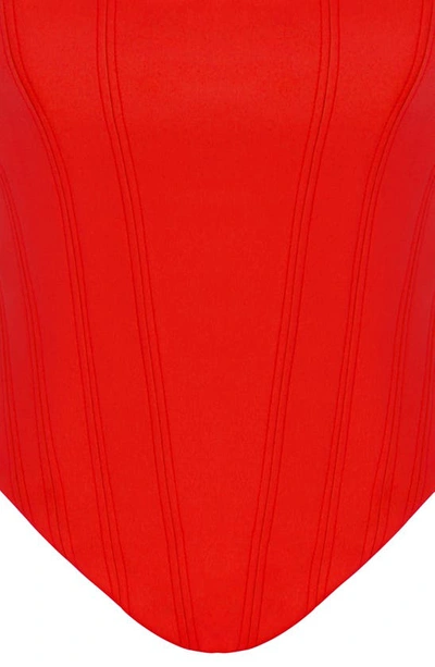 House Of Cb Rafa Satin Longline Corset Top In Scarlet