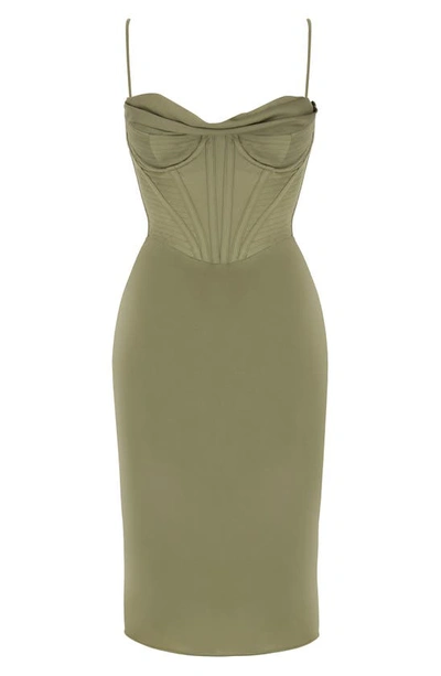 House Of Cb Myrna Satin Corset Midi Dress In Olive