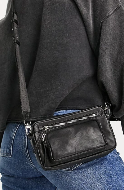Topshop Leather Crossbody In Black In Black
