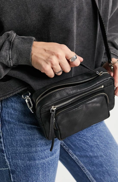 Topshop Leather Crossbody In Black In Black