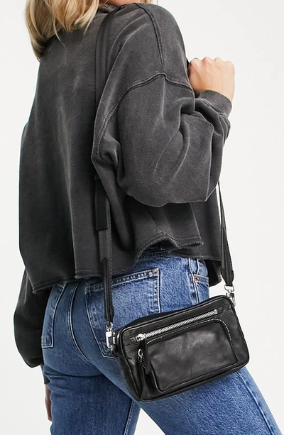 Topshop Leather Crossbody In Black In Black