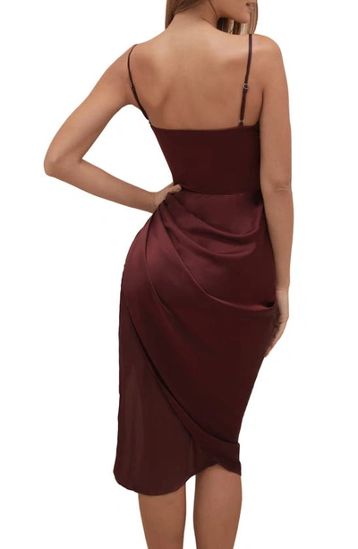 Shop House Of Cb Reva Satin Gathered Corset Dress In Brown