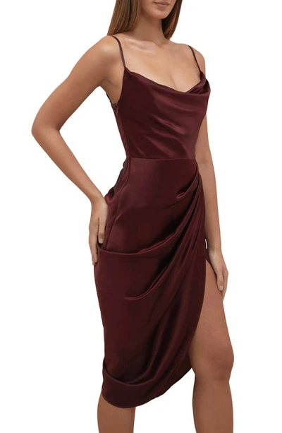 Shop House Of Cb Reva Satin Gathered Corset Dress In Brown