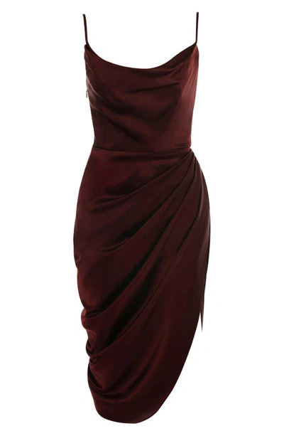House Of Cb Reva Satin Gathered Corset Dress In Brown