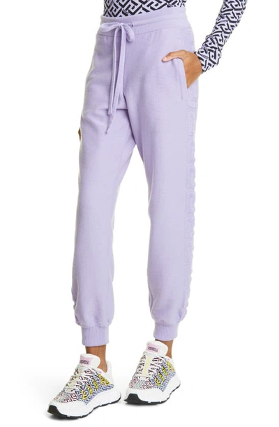 Shop Versace Logo Wool Blend Joggers In Lilac