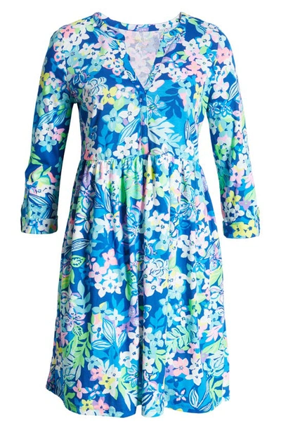 Shop Lilly Pulitzer Loran Floral Print Long Sleeve Dress In Borealis Blue Social Sunset