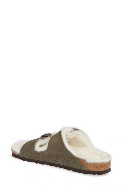 Shop Birkenstock Arizona Genuine Shearling Lined Slide Sandal In Forest