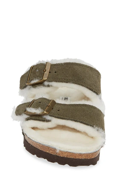 Shop Birkenstock Arizona Genuine Shearling Lined Slide Sandal In Forest