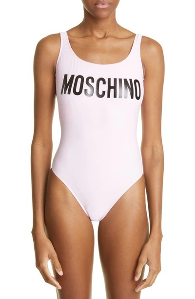 Shop Moschino Logo One-piece Swimsuit In Fantasy Print Pink