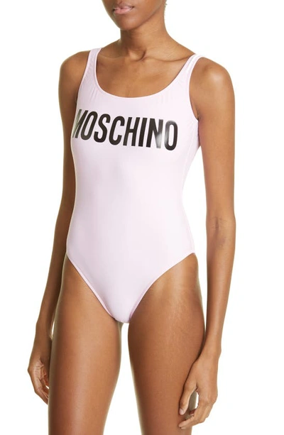 Shop Moschino Logo One-piece Swimsuit In Fantasy Print Pink