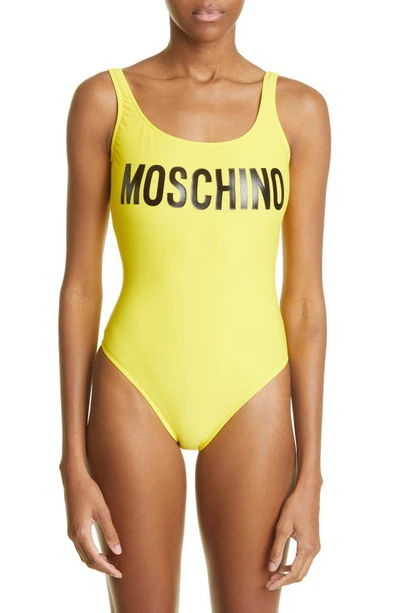 Shop Moschino Logo One-piece Swimsuit In Fantasy Print Yellow