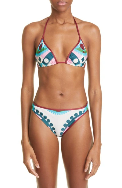 La Doublej Graphic-print Halterneck Bikini Top In Ruote Placee
