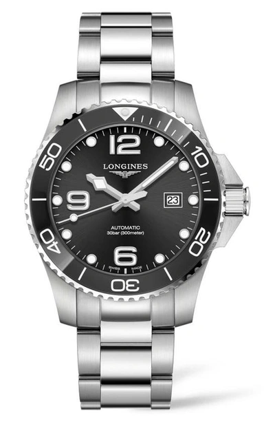 Shop Longines Hydroconquest Automatic Bracelet Watch, 43mm In Silver/ Black/ Silver