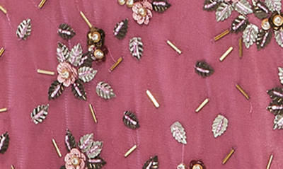 Shop Mac Duggal Floral Beaded Column Gown In Raspberry