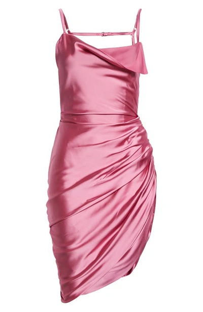 Shop Jacquemus Saudade Asymmetric Satin Minidress In Pink
