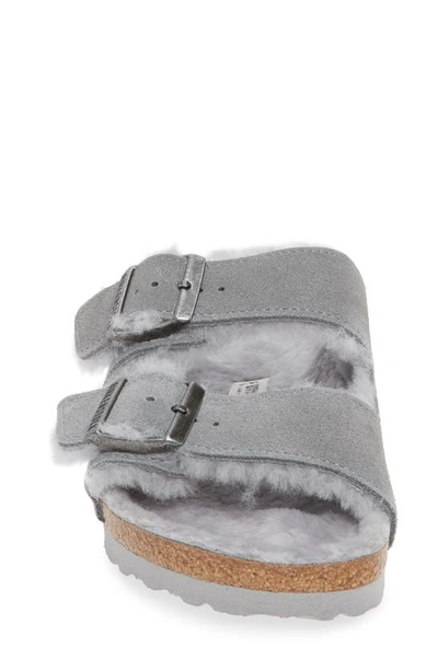 Shop Birkenstock Arizona Genuine Shearling Slide Sandal In Dove Grey Suede/ Shearling