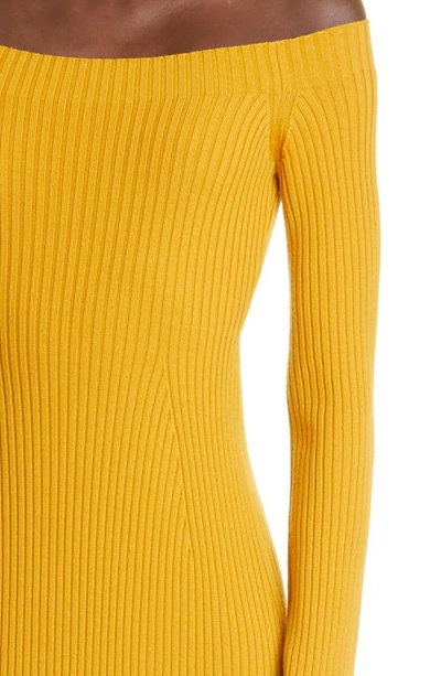 Shop Chloé Ribbed Off The Shoulder Long Sleeve Wool & Cashmere Sweater Dress In Sunlight Yellow