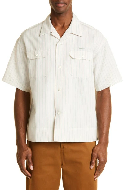 Visvim Caban Stripe Short Sleeve Wool & Linen Button-up Shirt In 