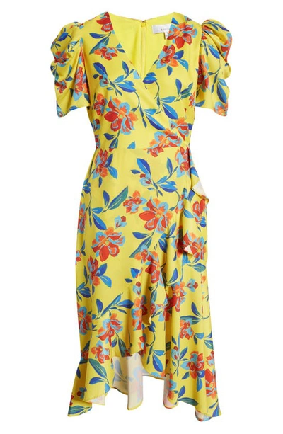 Shop Adelyn Rae Brenda Floral Faux Wrap Dress In Sunny Yellow